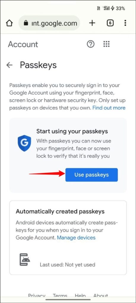 Google Passkeys Setup on Android