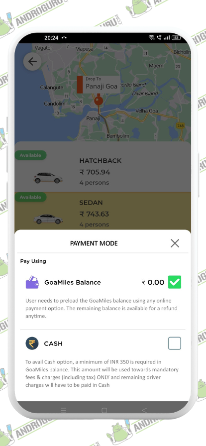 Pay by Cash using GoaMiles on Android