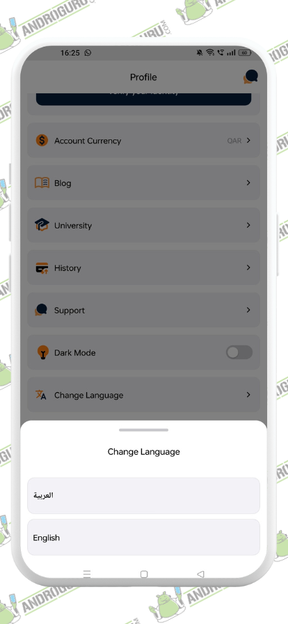 Language Change Options - CoinMENA on Android